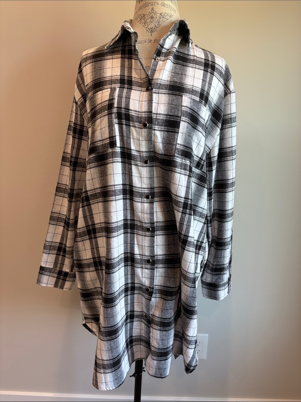 Celeste Black & White Plaid Button-Down Tunic
